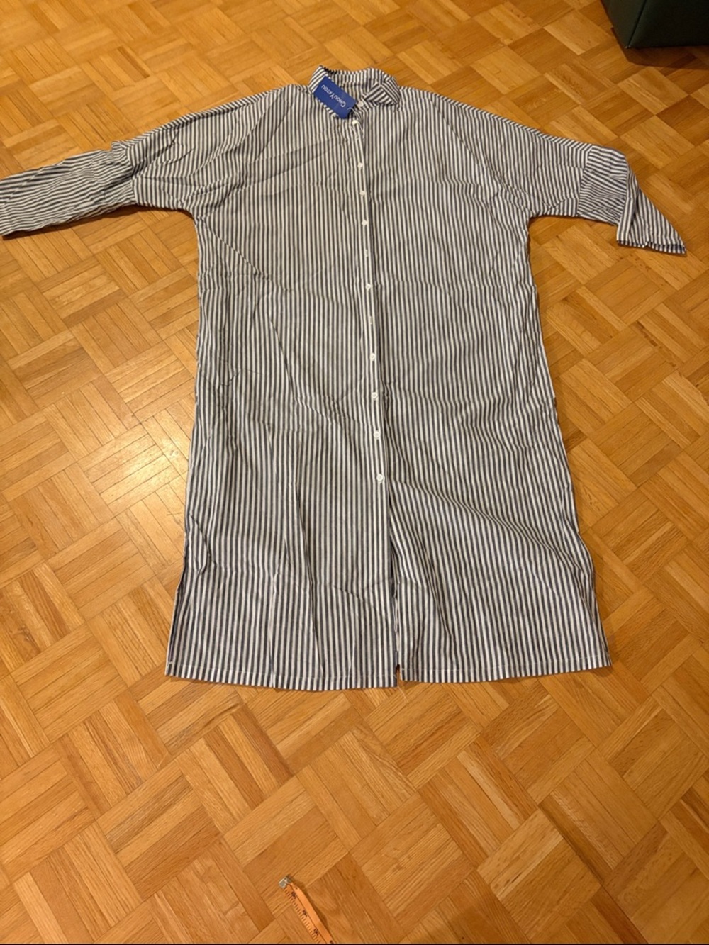 Chou Yatou grey and White Stripe Long Button-Up Shirt dress